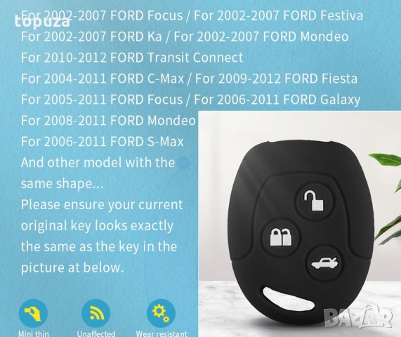 Силиконов кейс (калъф) за Ford Focus Mondeo Festiva Fusion Suit Fiesta KA MK4 3 бутона, снимка 2 - Аксесоари и консумативи - 33240198