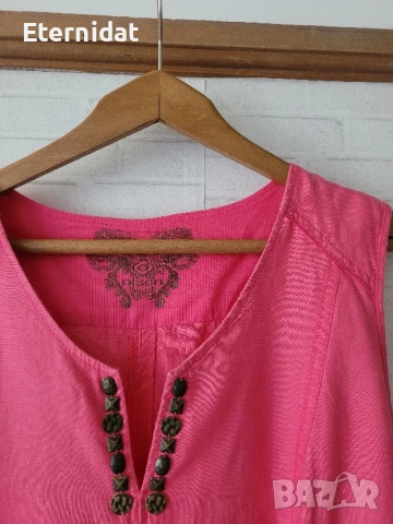 Розова дълга ленена рокля с бродерии , снимка 6 - Рокли - 51417558