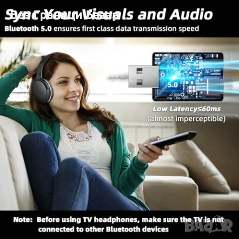 Нови Безжични слушалки за телевизор с Bluetooth и USB – 50м, 20 часа, снимка 3 - Други - 51107374