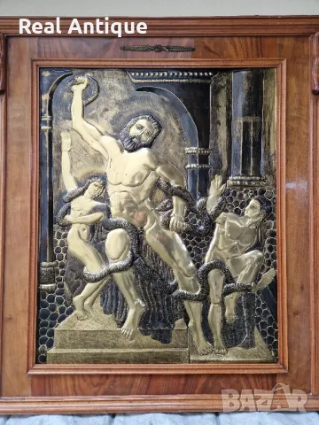 Превъзходна антикварна огромна медна картина пано рамкирана, снимка 3 - Антикварни и старинни предмети - 48473083