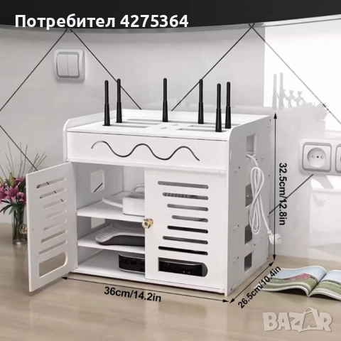 Органайзер шкаф за Wi-Fi рутер и кабели – 3 нива, бял дизайн, снимка 3 - Шкафове - 51930753