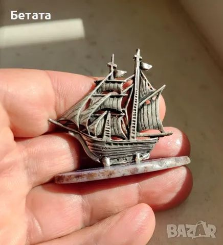 Сребърно преспапие кораб, подарък от сребро, сребърно преспапие, снимка 3 - Колиета, медальони, синджири - 47849505