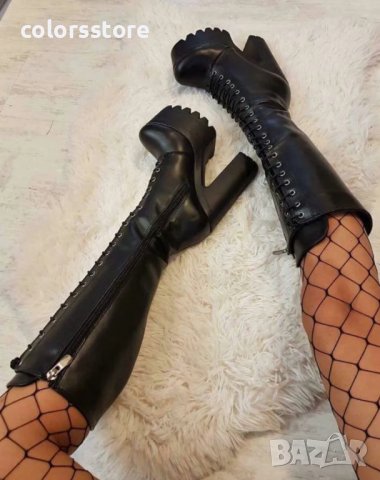 Ботуши на ток - черна кожа - 593, снимка 2 - Дамски ботуши - 38629164