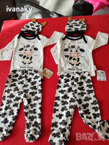 Намалено от 36лв Бебешки комплект от 3 части, боди ританки, шапка Крава, снимка 11 - Комплекти за бебе - 43844369