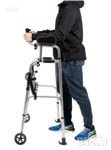 Сгъваема регулируема изправена проходилка с ролатори, с опора за ръце и 2 колела., снимка 3 - Други - 53495494