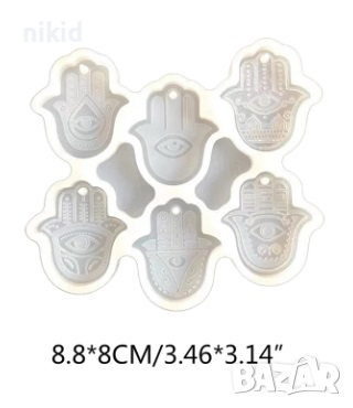 6 малки Хамса ръката на Фатима ръка силиконов молд форма фондан смола обеци висулка бижу колие декор, снимка 2 - Форми - 44847586