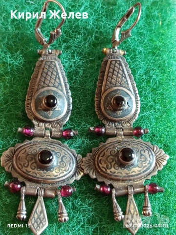 Колекционерски сребърни обеци ГРАНАТ,ОНИКС ЯПОНСКИ СТИЛ ювелирна изработка 50808, снимка 4 - Обеци - 53015406
