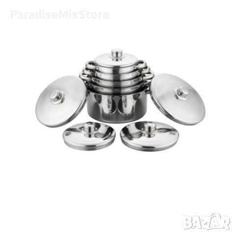Комплект от 10 части тенджери с тройно дъно и капаци от неръждаема стомана, снимка 1