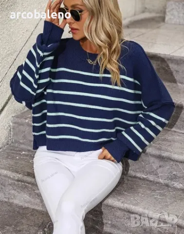 Дамски плетен пуловер с кръгло деколте, свободен пуловер на райета, 5цвята , снимка 15 - Блузи с дълъг ръкав и пуловери - 47860460