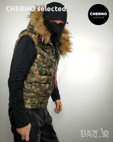 Мъжки камуфлажен елек с качулка ALPHA INDUSTRIES Camouflage Hooded Field Vest L•M  Нов без етикети , снимка 6 - Якета - 53307259