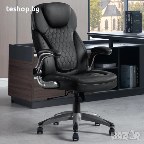 Ергономичен офис стол WOLTU, стол с висока облегалка и подлакътници с функция люлеене