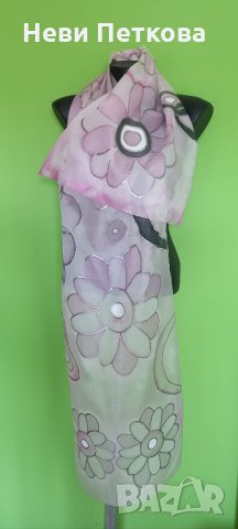 Рисуван копринен шал РОЗОВО НЕБЕТО