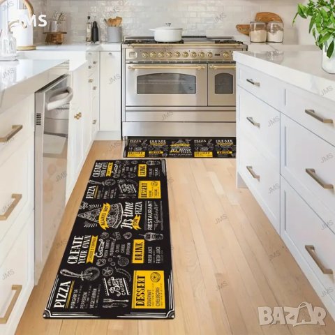 Черен кухненски килим с обикновена шарка на пица, 4размера , снимка 6 - Пътеки - 42978065