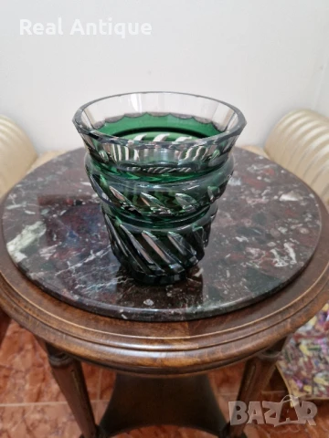 Страхотна антикварна колекционерска белгийска кристална ваза Val Saint Lambert 