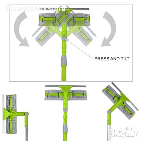 Моп, стъклочистачка с телескопична дръжка, чупеща глава, перяща предна част и резервен моп., снимка 2 - Мопове, кофи, четки и метли - 43462311