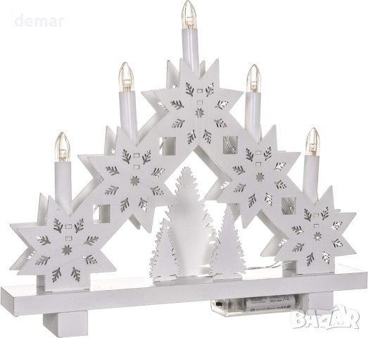 Коледна LED декорация със снежинки и свещи, бяла, 32 см, снимка 7 - Декорация за дома - 43120611
