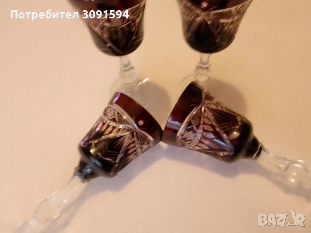  4 Чаши за вино , шампанско от червен рязан кристал, снимка 10 - Антикварни и старинни предмети - 43126077