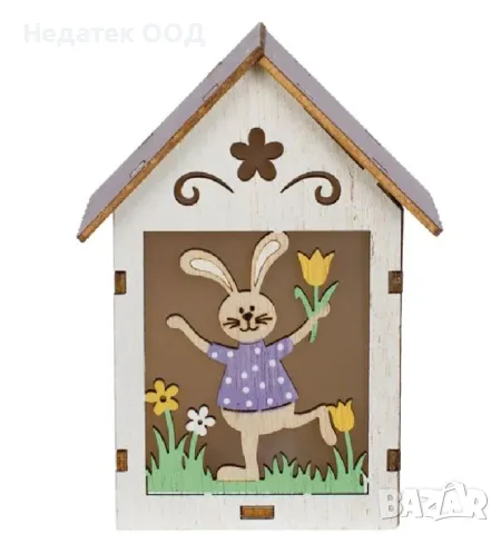 Великденска дървена декорация, LED, 9x6x12см