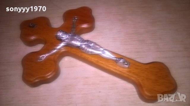 Дървен кръст с христос-бронз/сребро-20Х13см-внос швеицария, снимка 8 - Колекции - 27397901