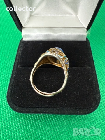 Уникат ! Сребърен пръстен с емайл / позлата и лапис лазули. №7638, снимка 10 - Пръстени - 52502949