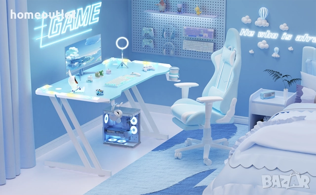 ПРОМОЦИЯ Геймърско бюро 120 см с RGB осветление, поставка за слушалки и чаша HL HDLGD-ZZLEDBU, снимка 2 - Бюра - 51616390