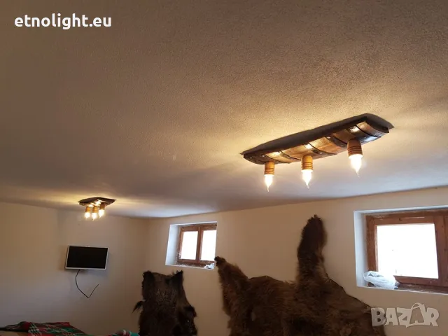 Полилеи от автентични рестарирани бъчви с ръчно изработени дървени чашки, снимка 2 - Полилеи - 48942453