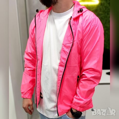 Мъжко яке - ветровка - Розово, електриково, снимка 1