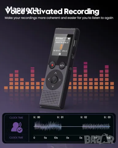 128GB Цифров диктофон / Възпроизвеждане с двоен микрофон 3072Kbps AB / Намаляване на шума, снимка 11 - Друга електроника - 49540586