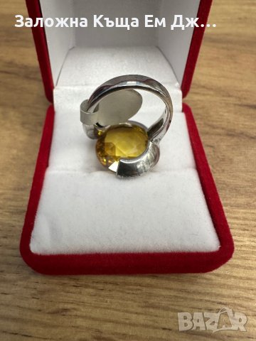 Сребърен дамски пръстен с жълт цирконий, снимка 2 - Пръстени - 43788556