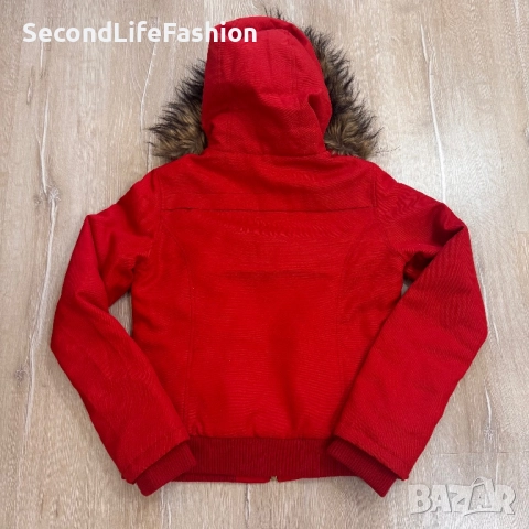 Дамско винтидж яке Miss Sixty Red Bomber, размер M, с качулка от кожа, снимка 10 - Якета - 52180718