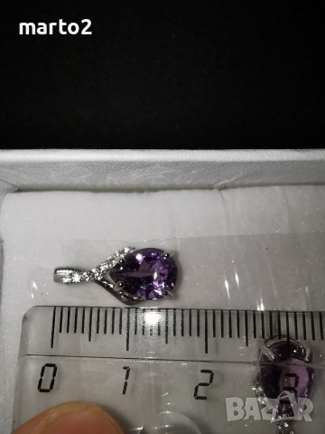 Елегантни Сребърни Обеци 925 с Натурален лилав Аметист (Amethyst) и странични камъни Циркони, снимка 3 - Обеци - 38165620
