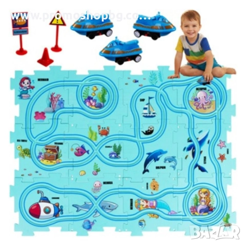 Килимче за игра тип пъзел с писта Kruzzel, включени 3 бр. коли, 25 части