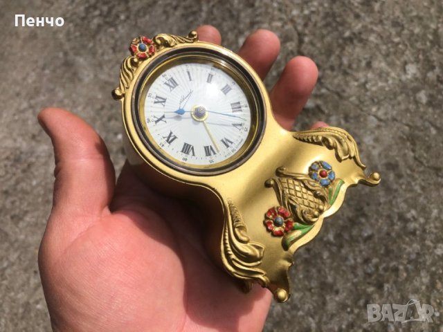 стар малък настолен часовник с латерна "Schmid" - WEST GERMANY , снимка 4 - Антикварни и старинни предмети - 40365309