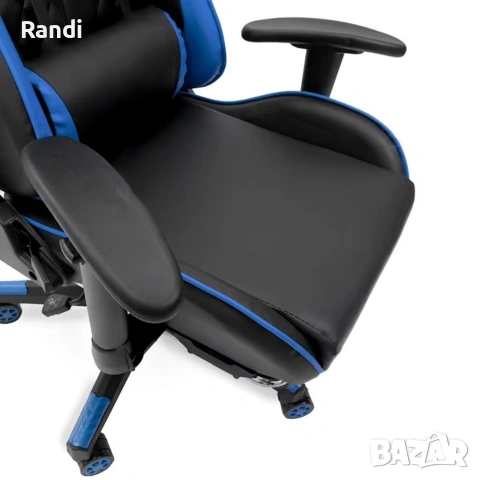 Геймърски стол за релакс с масаж и подложка за крака – син, снимка 7 - Столове - 53237765