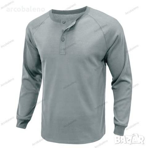 Нова мъжка тениска Henley с кръгло деколте и дълъг ръкав, 6цвята , снимка 5 - Тениски - 39132027