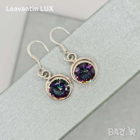 Сребърни обеци с мистичен топаз, снимка 4 - Обеци - 52344280