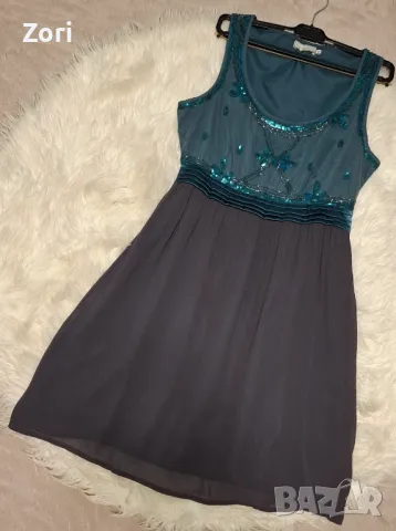 НЕВЕРОЯТНО КРАСИВА рокля , обшито със синьо-зелени пайети, снимка 1