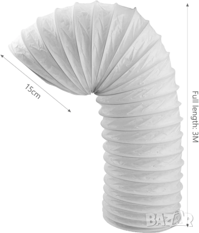 Шумопонижаващ въздуховод PVC въздуховоден гъвкав Inntek, диаметър 150 мм, дължина 3 м -за аспиратор, снимка 5 - Други - 53437218