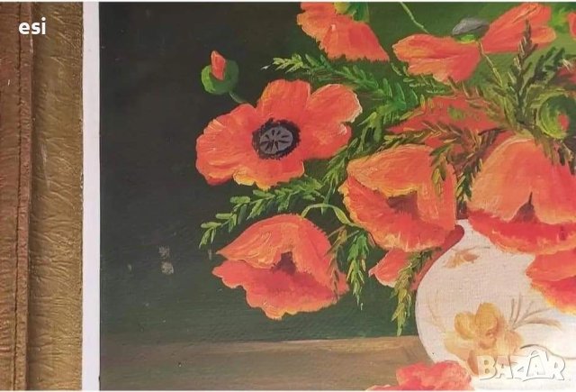 Стара картина макове , снимка 4 - Антикварни и старинни предмети - 42931714