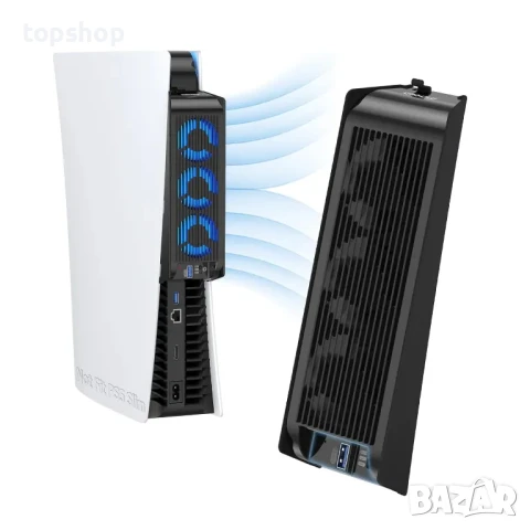 НОВ Вентилатор за охлаждане на PS5 Kiwi Home PX07-2, черен, 3 вентилатора, USB-A 3.0