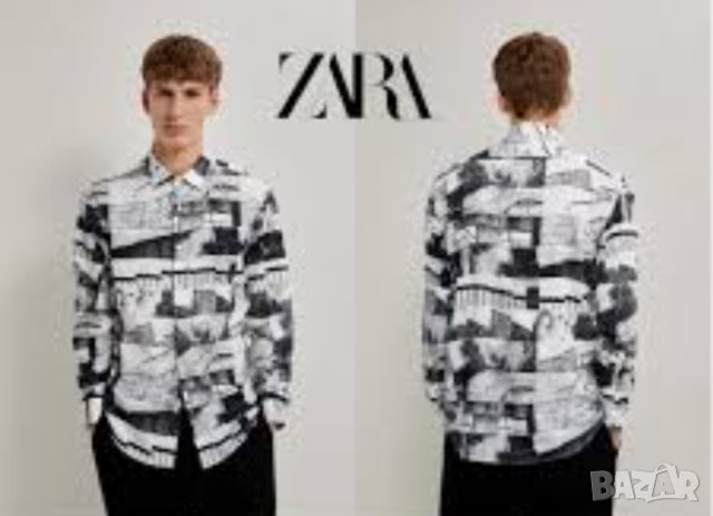 Zara L  -Мъжка нова с етикет риза с абстрактни черно- бели фигури , снимка 1 - Ризи - 40532982