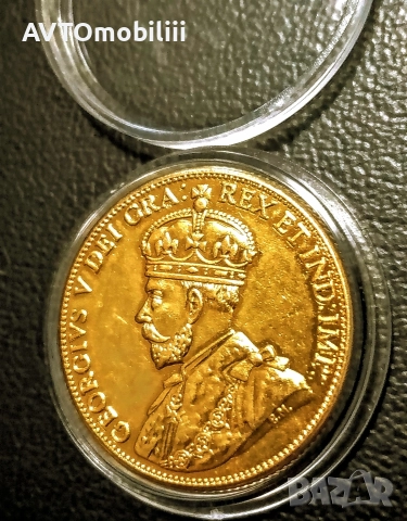 Позлатена монета 5 долара 1914 г в защитна капсула 