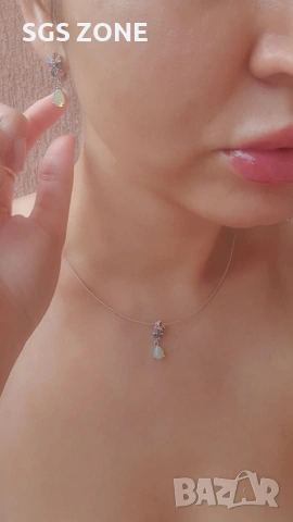 Сребърни обеци с многоцветен сапфир и опал от Тайланд, снимка 6 - Обеци - 53440823