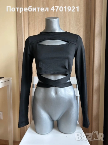 Дамска къса черна блуза, снимка 2 - Корсети, бюстиета, топове - 53189840