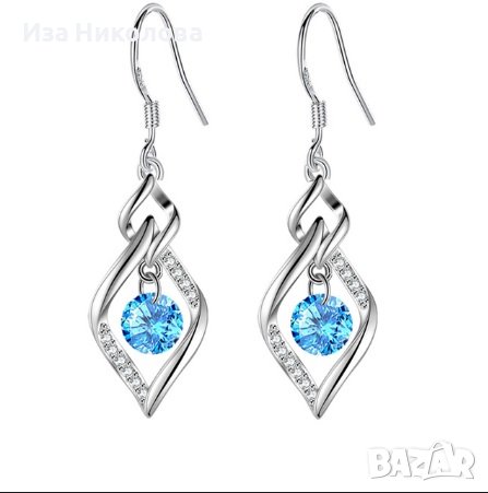 Сребърни обици със син топаз, снимка 2 - Обеци - 40285867