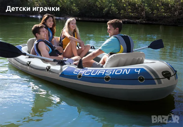 Надуваема лодка Excursion 4 Intex, 4 места, 315х165 см, риболов и къмпинг,сива, снимка 3 - Водни спортове - 49981846