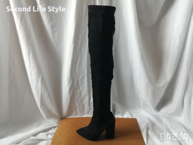 №36 Елегантни дамски ботуши над коляното; с ток; имитация на велур