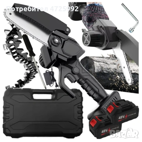 Акумулаторен мини верижен трион 6", Комплект с 2 батерии 6000mAh и куфар, снимка 2 - Градински инструменти - 53310800