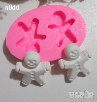 2 бр Джинджифилово човече силиконов молд форма калъп фондан шоколад гипс