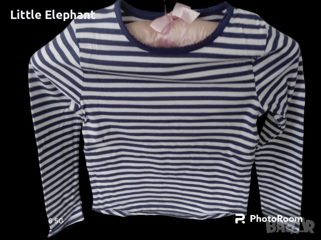 Блузка с дълъг ръкав за 5-6 год мом бяло и т.синьо райе голямо,Англия/ново